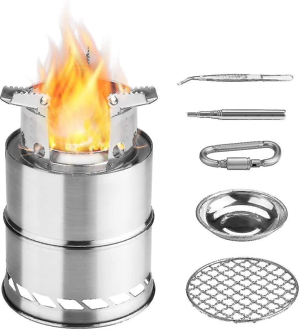 موقد خشب التخييم ، موقد الزجاج الأمامي القابل للطي على ظهره ، موقد خشب محمول من الفولاذ المقاوم للصدأ ، في الهواء الطلق