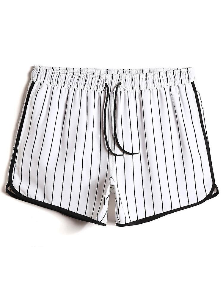 Men's Quick-drying Striped Beach Shorts With Drawstring And Contrast Binding