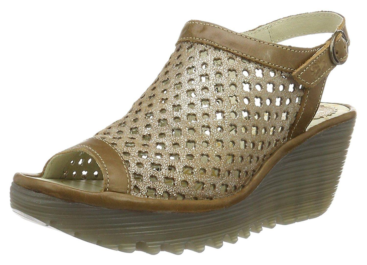 Fly London Yuti734Fly Camel Leather Womens Wedge Sandals