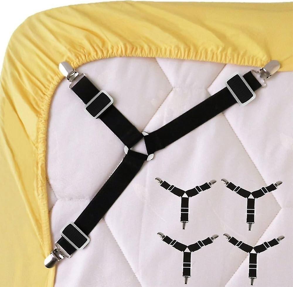 4 Pieces Adjustable Bed Sheet Fasteners Elastic Triangle Suspenders Gripper Support Strap Clip for B