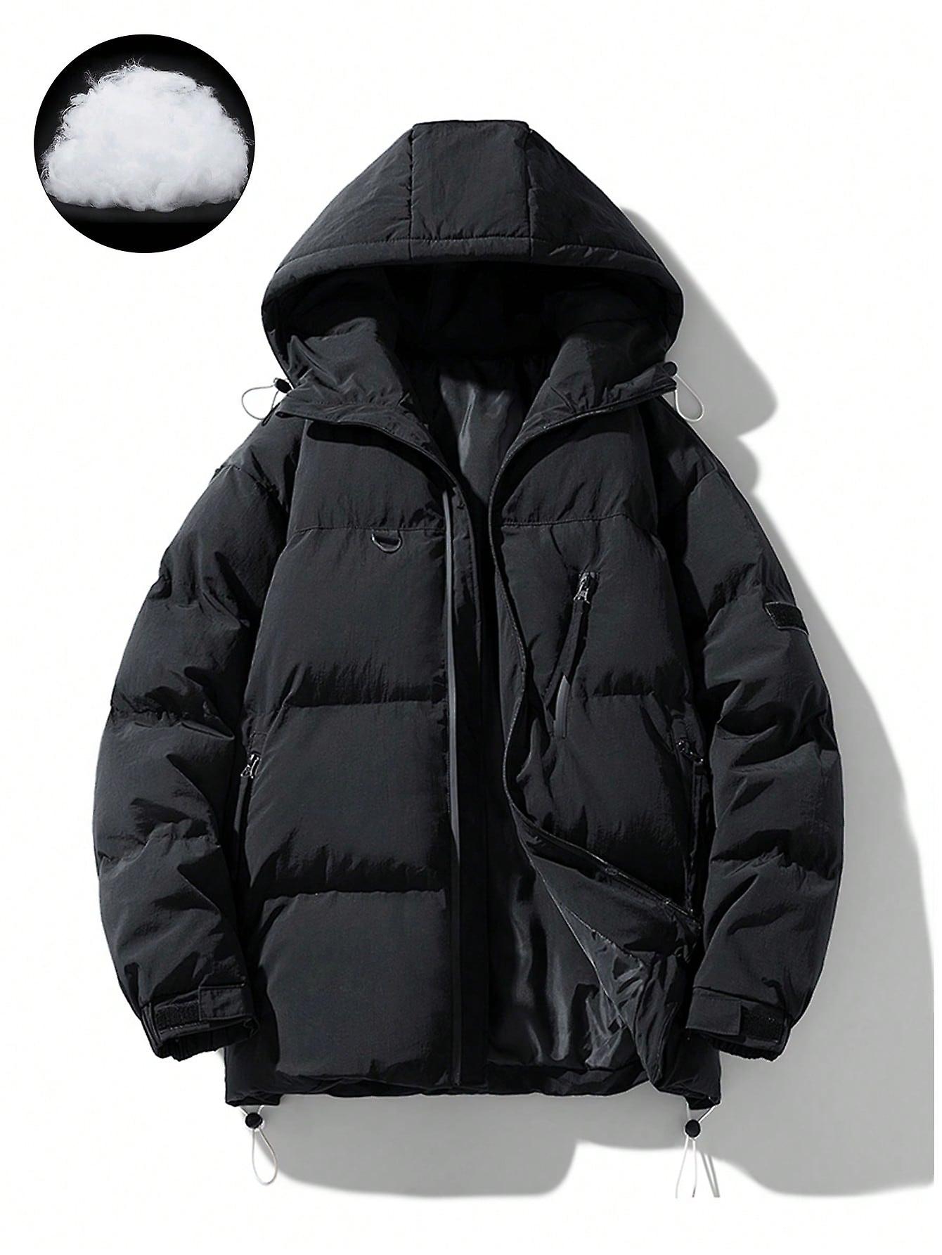 Men Drawstring Hem Hooded Puffer Coat