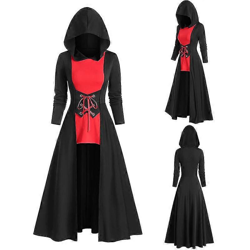 Női középhosszú összecsapó foki ruha Cosplay csipkés hosszú ujjú női ruha #red