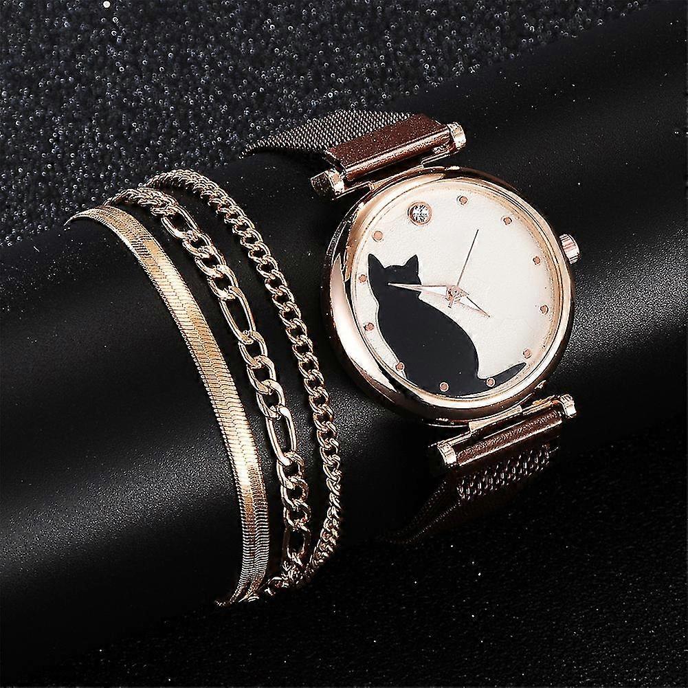 Orologio per le donne moda signore orologio da polso al quarzo Mesh Belt Cat Dial Clock con