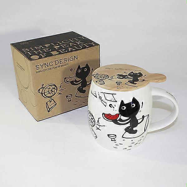 SYNC - [Kitty Summer] コーヒーマグ / ウッドフタ (高さ 4.2 インチ)