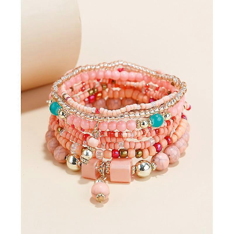 Stackable Rainbow Vinyl Disc Clay Beaded Stretch Bracelets pink