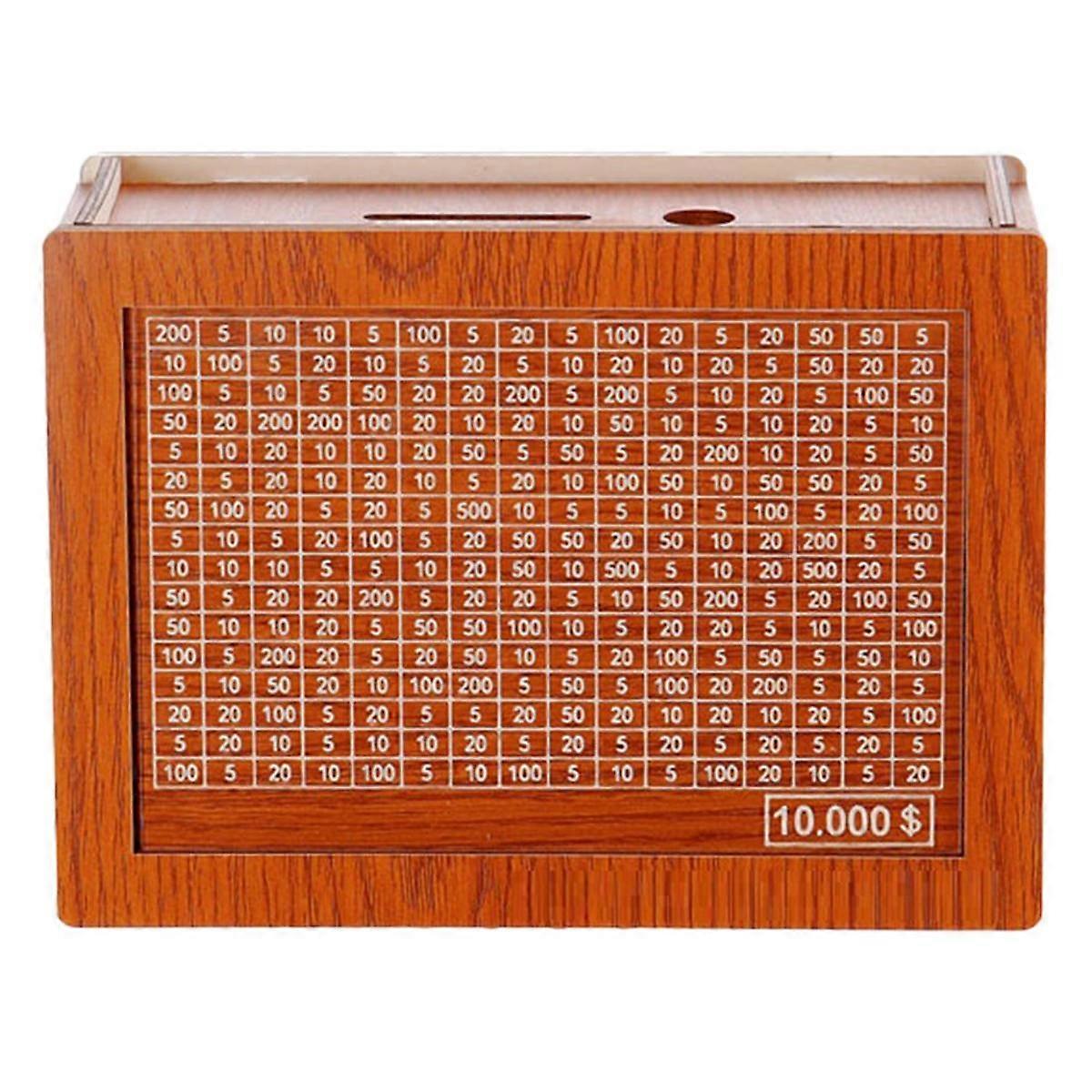 Money Saving Box, Wooden Cash Vault for Kids and Adults, Reusable Money Box with Countdown and Money Target, Challenge E