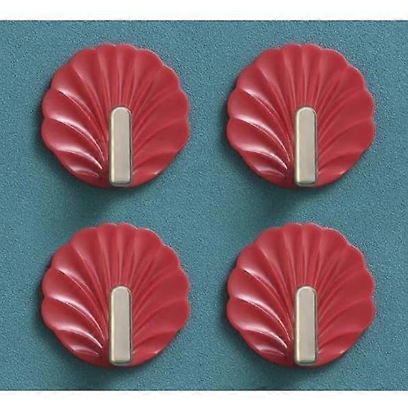 4 Shell Shape Wall Hooks - Red Wall Hook Self Adhesive Hooks