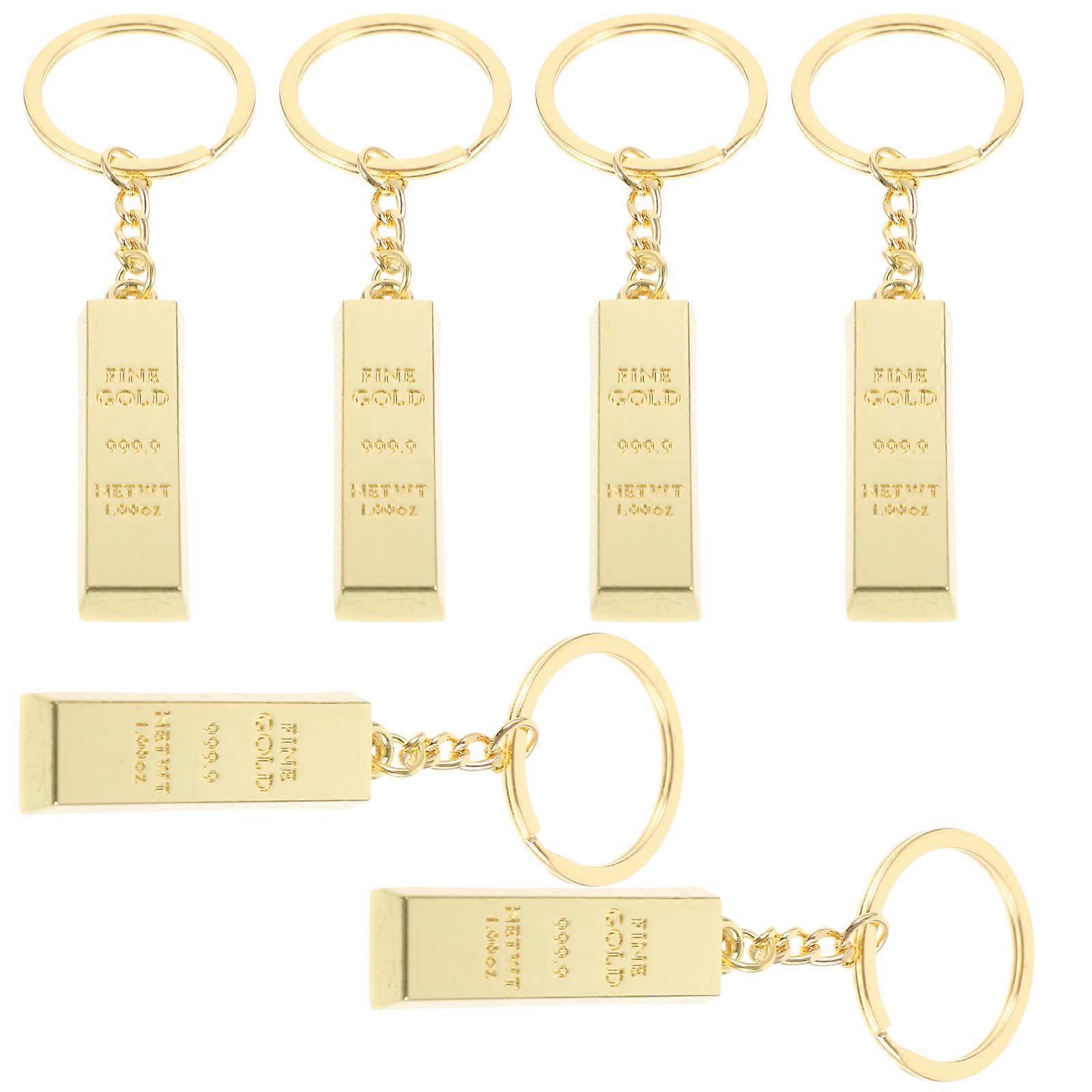 6pcs Elaborate Key Chains Key Pendants Gold Bar Design Key Rings Ornaments