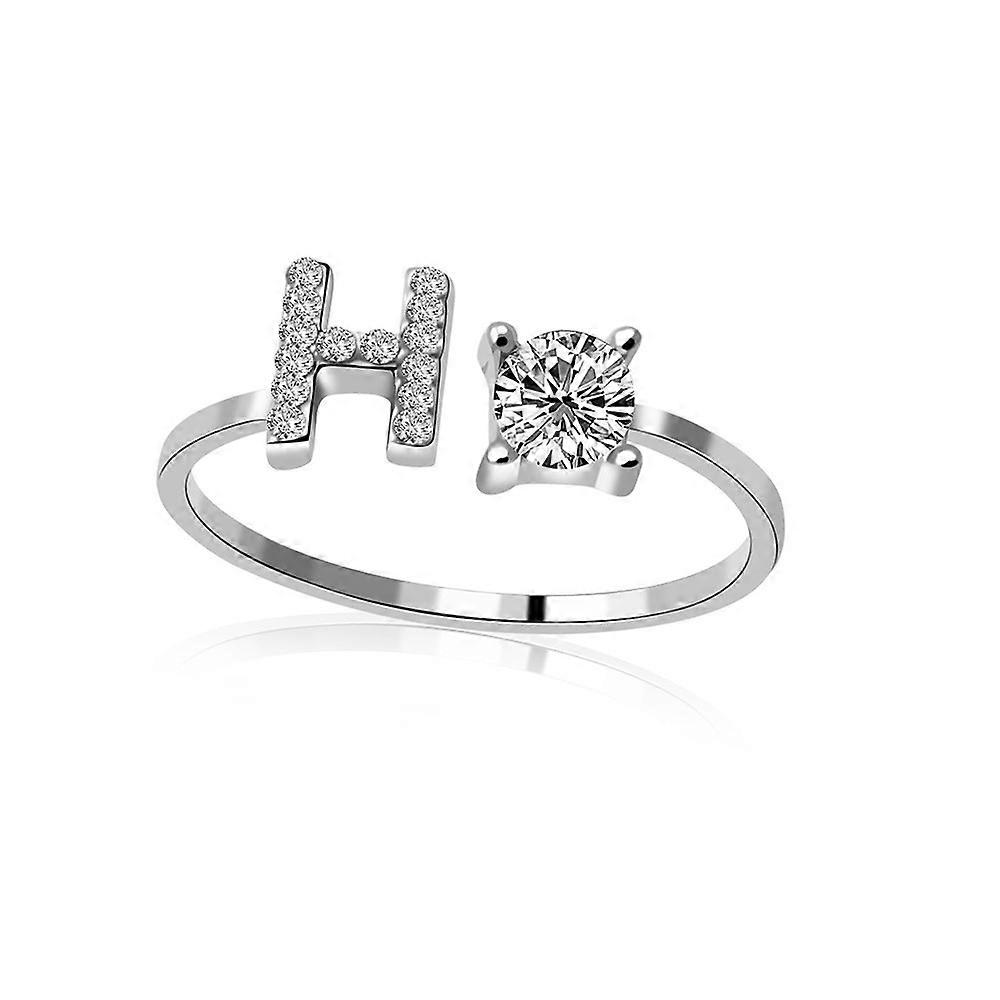 A-Z Letter Metal Adjustable Opening Ring Initials Name Alphabet(H)