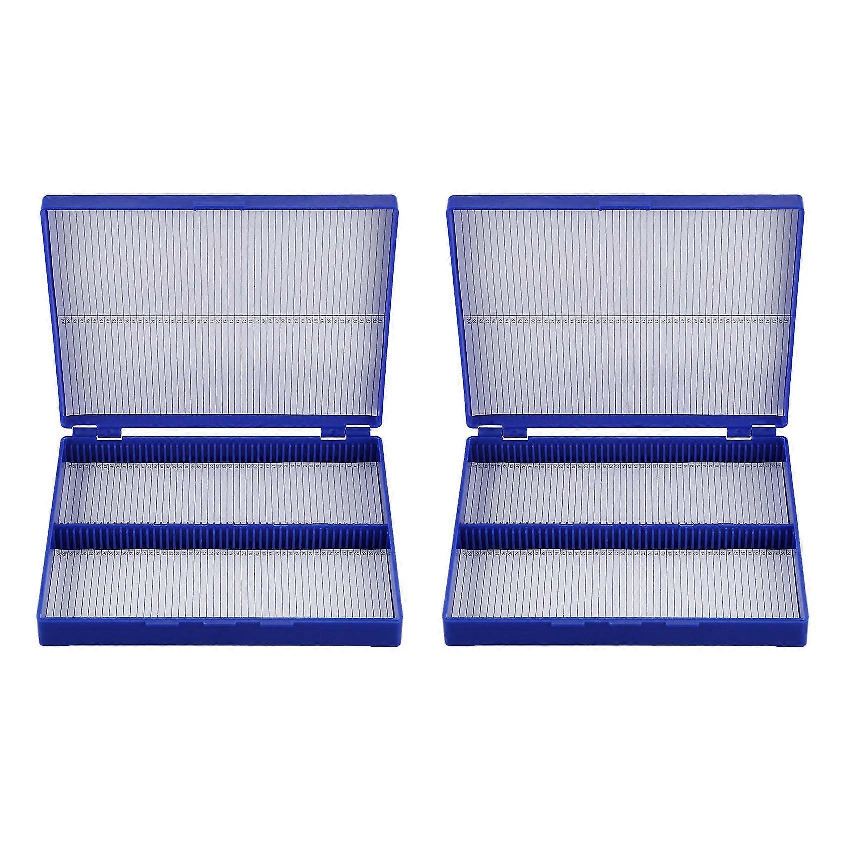 2x Royal Blue Plastic Rectangle Hold 100 Microslide Slide Microscope Box