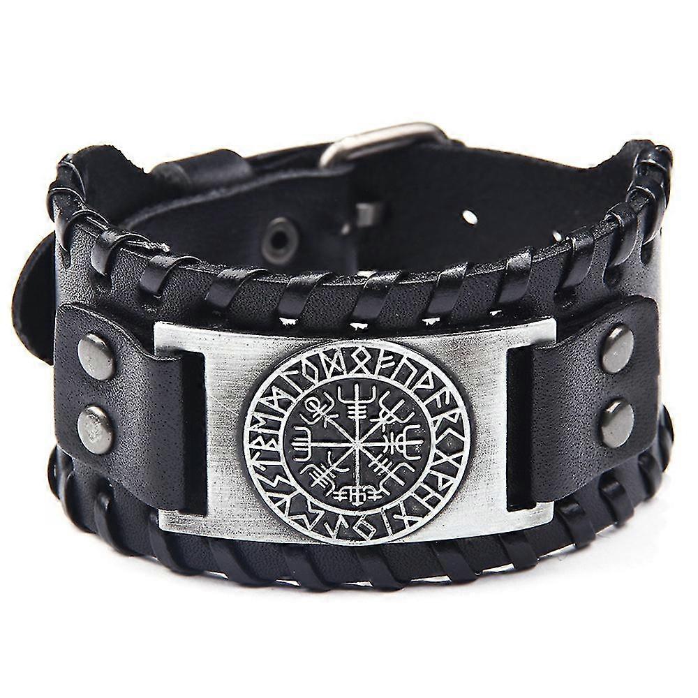 Retro Pirate Style Bracelet Compass Pattern Wide Leather Bracelets Gift For Men
