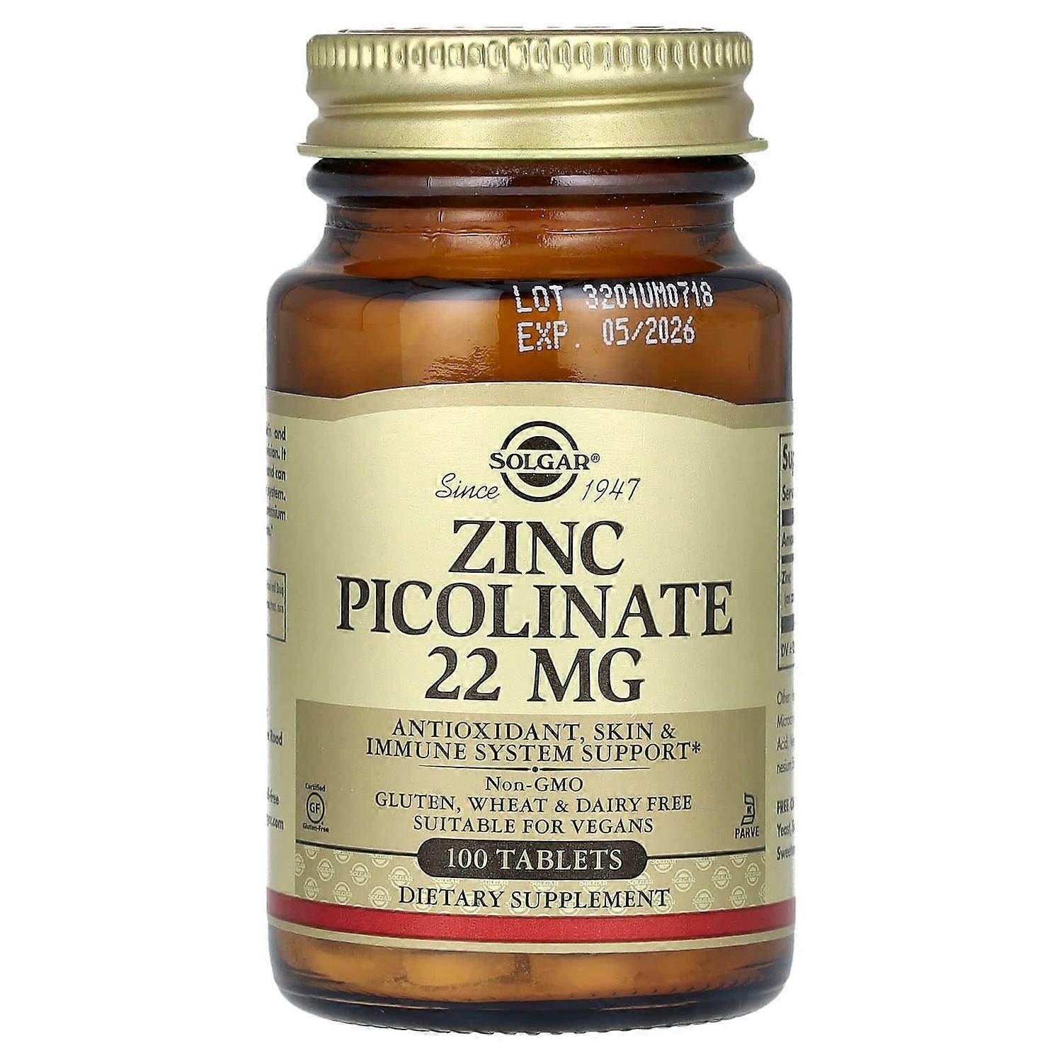 Solgar, Zinc Picolinate, 22 mg, 100 Tablets