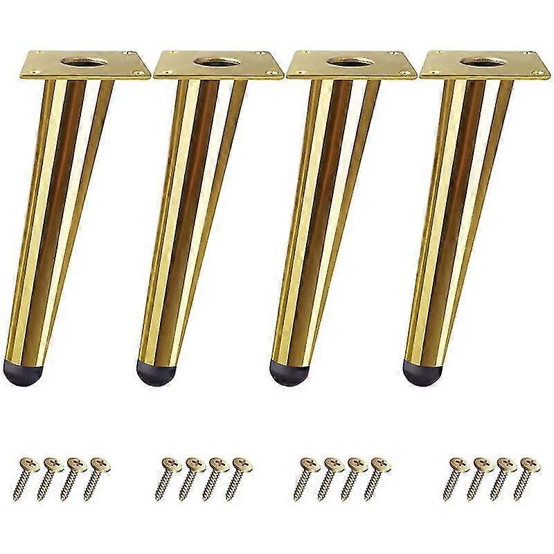 Ensemble de 4 pieds de table à cône oblique 10cm de hauteur Pieds de support de meubles en fer avec vis - Or