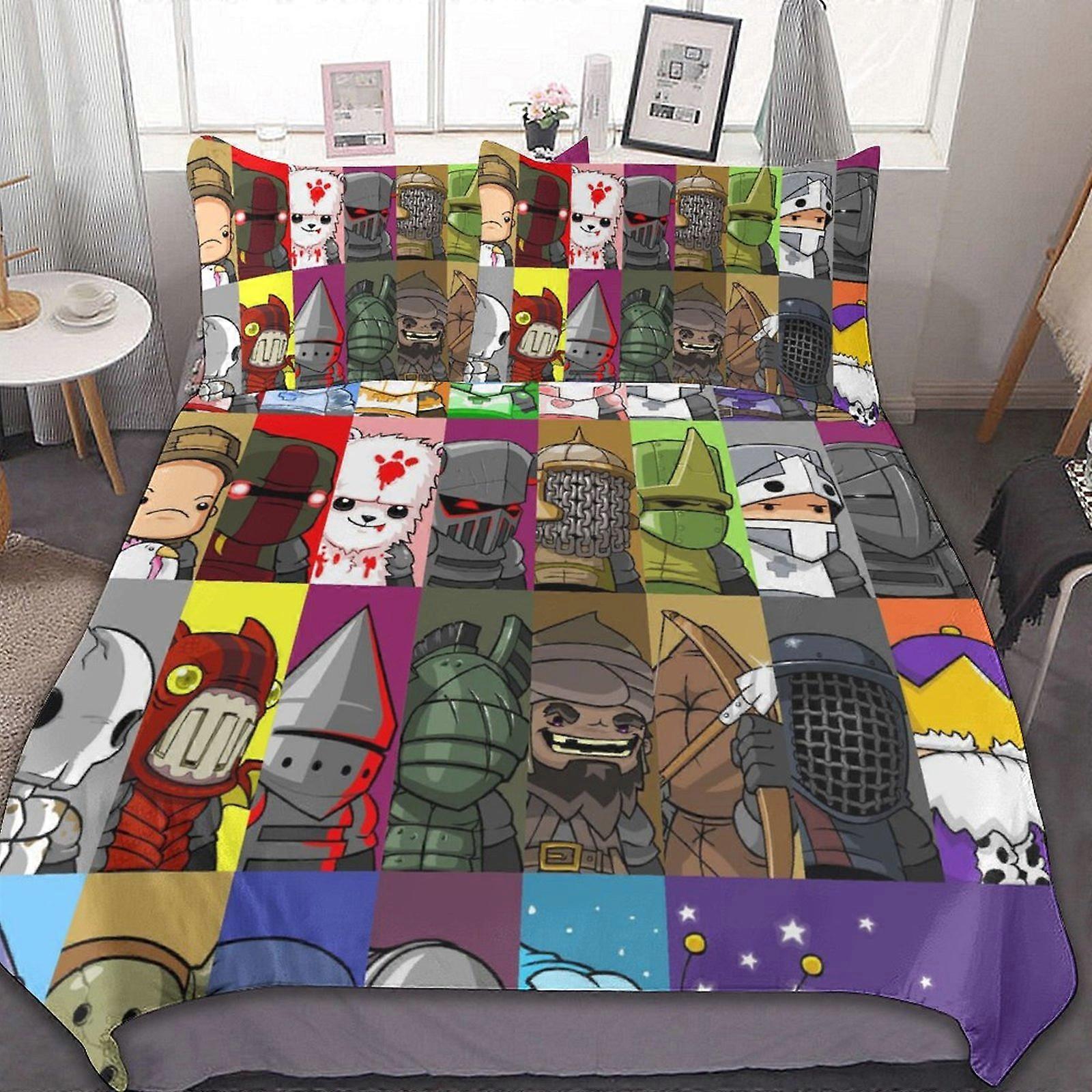Castle Crashers 3 Pcs Bed Sheets Set Breathable Duvet Cover with 2 Pillow Sham Soft All Seasons Bedding Set hn24