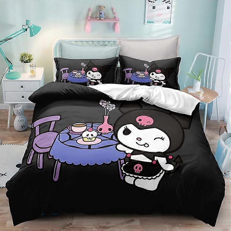 o1564 Säng- Duve-t Cov-er Anime- Tecknad Kuromi Melody -Kawaii Sängkläder Sets 3D Lightw-åtta 3 delar C-omforter Set, 1 Täcke -Överdrag och 2 -Kudde Sham