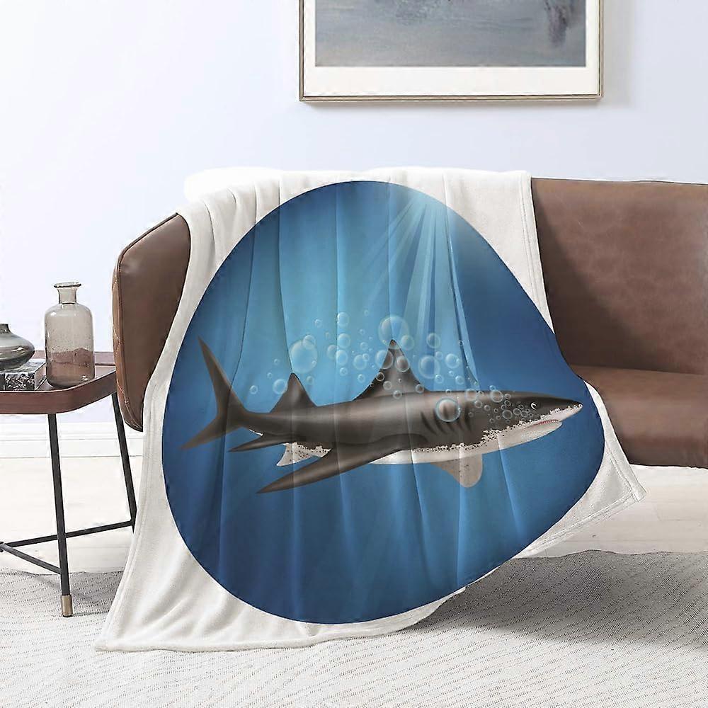 flannel Blankets,Shark in Sea with Sun Rays in Circle Aquatic Underwater Creature,Throws for Sofa Fluffy Blanket Bed Throw f Bedroom,Couch,Bedroom Acc