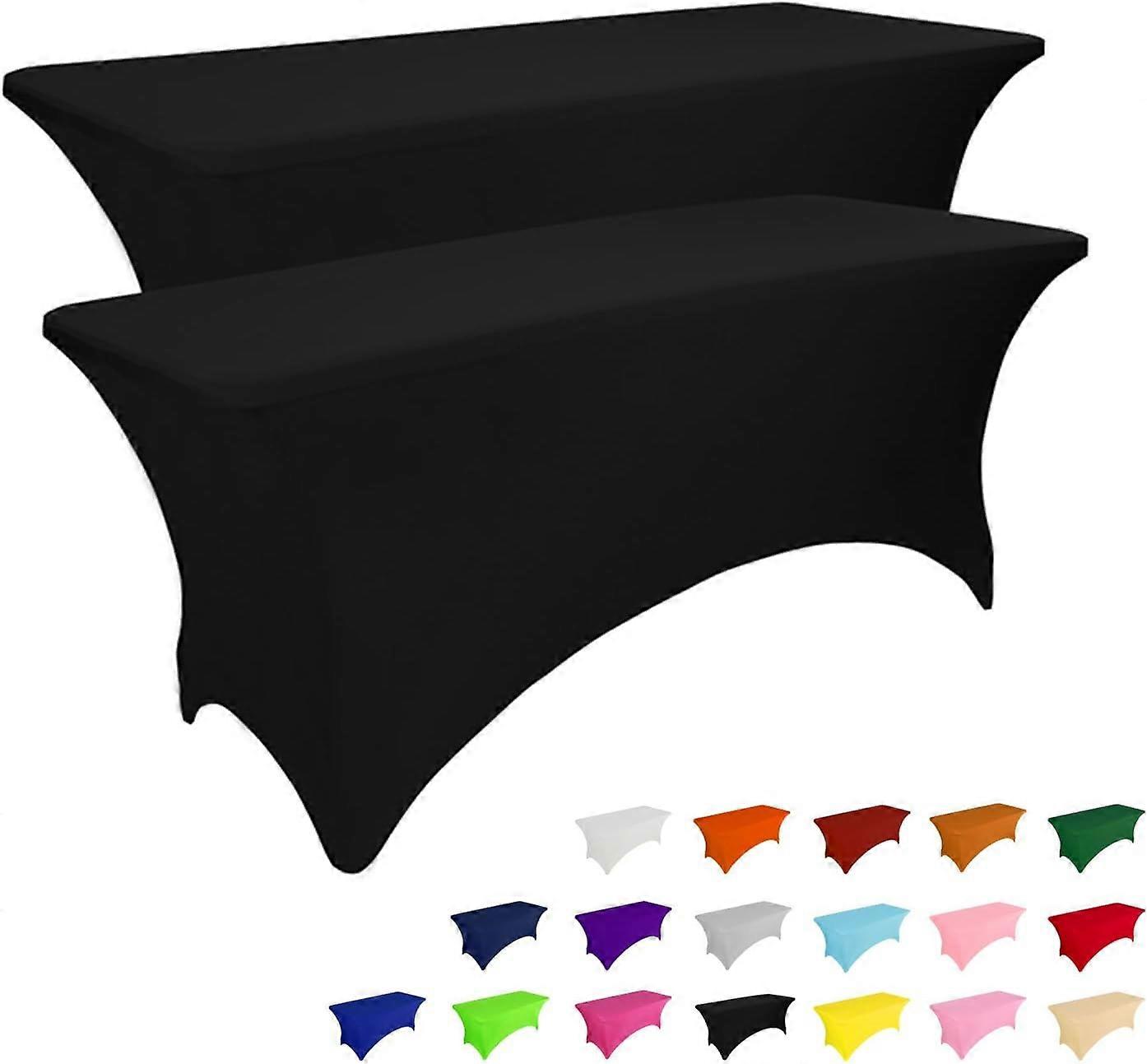 2 Pack 4FT Table Cloth for Rectangular Fitted Events Stretch Black Table Covers Washable Table Cover Spandex Spring Tablecloth Table Protector for Par
