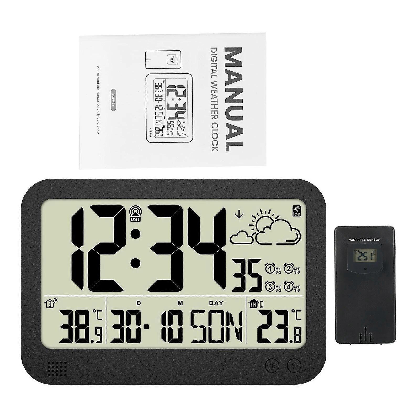 Weather Station Wireless Thermometer Temperature Humidity Monitor Adjustable Backlight with HD Large Display and Remote Sensor