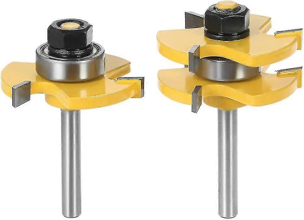 2 Pcs 6.35mm Shank Matched Tongue And Groove Router Bit Set Trunk 3 Flute T-shaped Woodworking Milling Cutter For Woodworking Tools