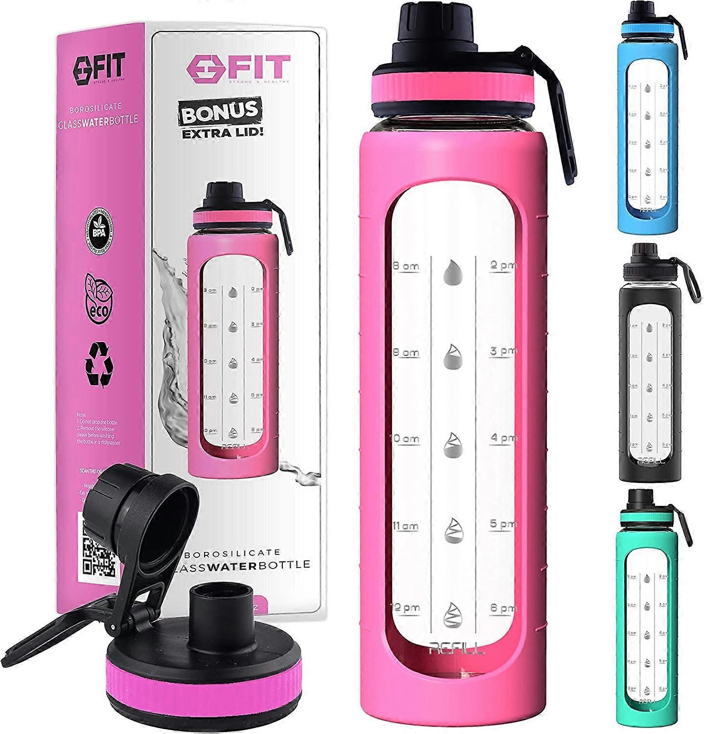 32 oz Glass Water Bottle with Time Marker Reminder1 Liter Glass Drinking  Bottle, BPA Free, (Pink Sleeve) | Fruugo NO