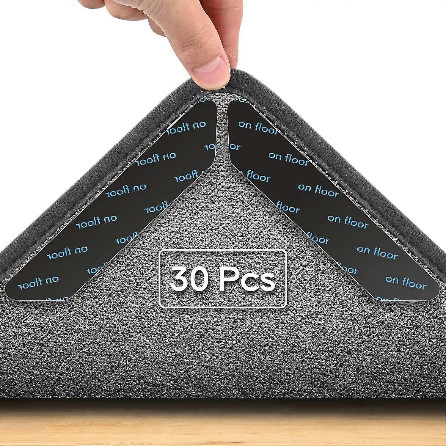 30 Pcs Rug Grippers,Anti Slip Carpet Stickers,Reusable Anti Slip Rug Grippers,Triangular Non Slip Rug Grippers for Hardwood Floors,Carpets and Rugs