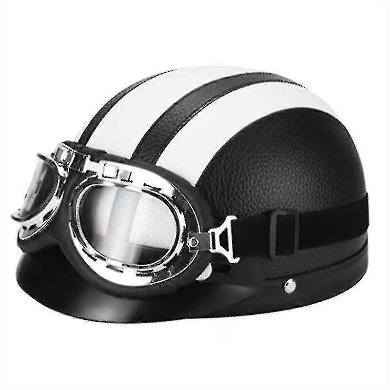 Retro Motorcycle Leather Half Helmet With Goggles