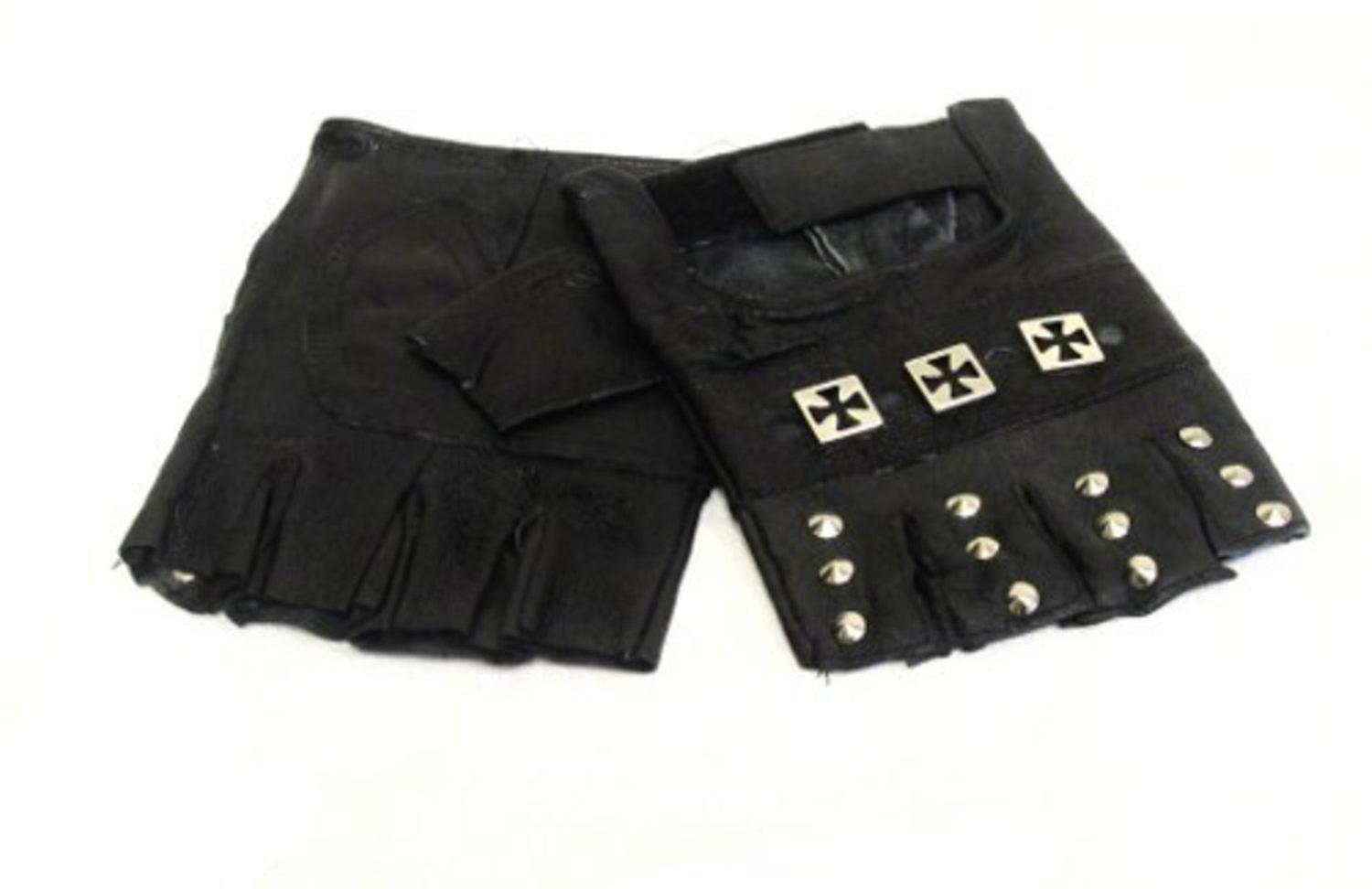 Leather gloves cross and round rivets