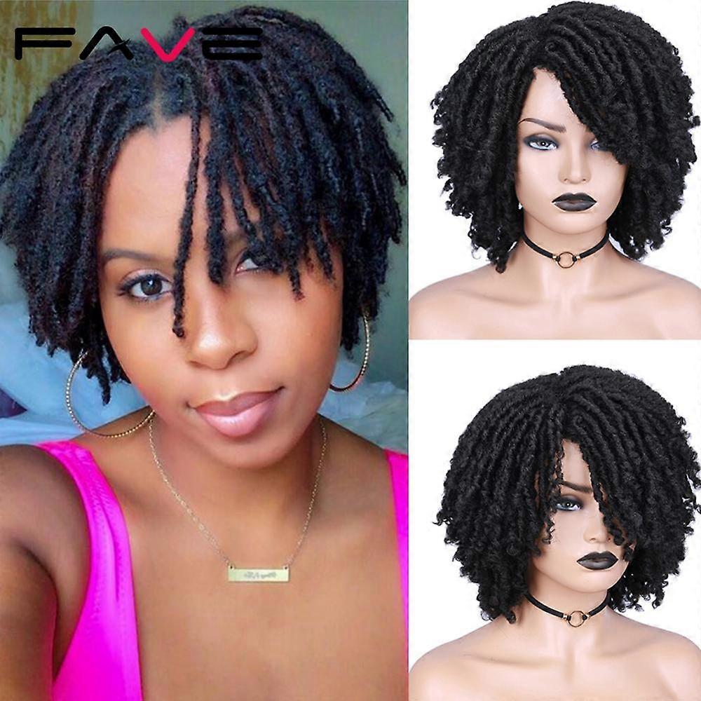 FAVE Dreadlock פאה מתולתל טוויסט סינתטי קצר טבעי שחור /1b 30 חום אומברה לנשים וגברים שחורים אפרו מסיבת שיער מתולתל