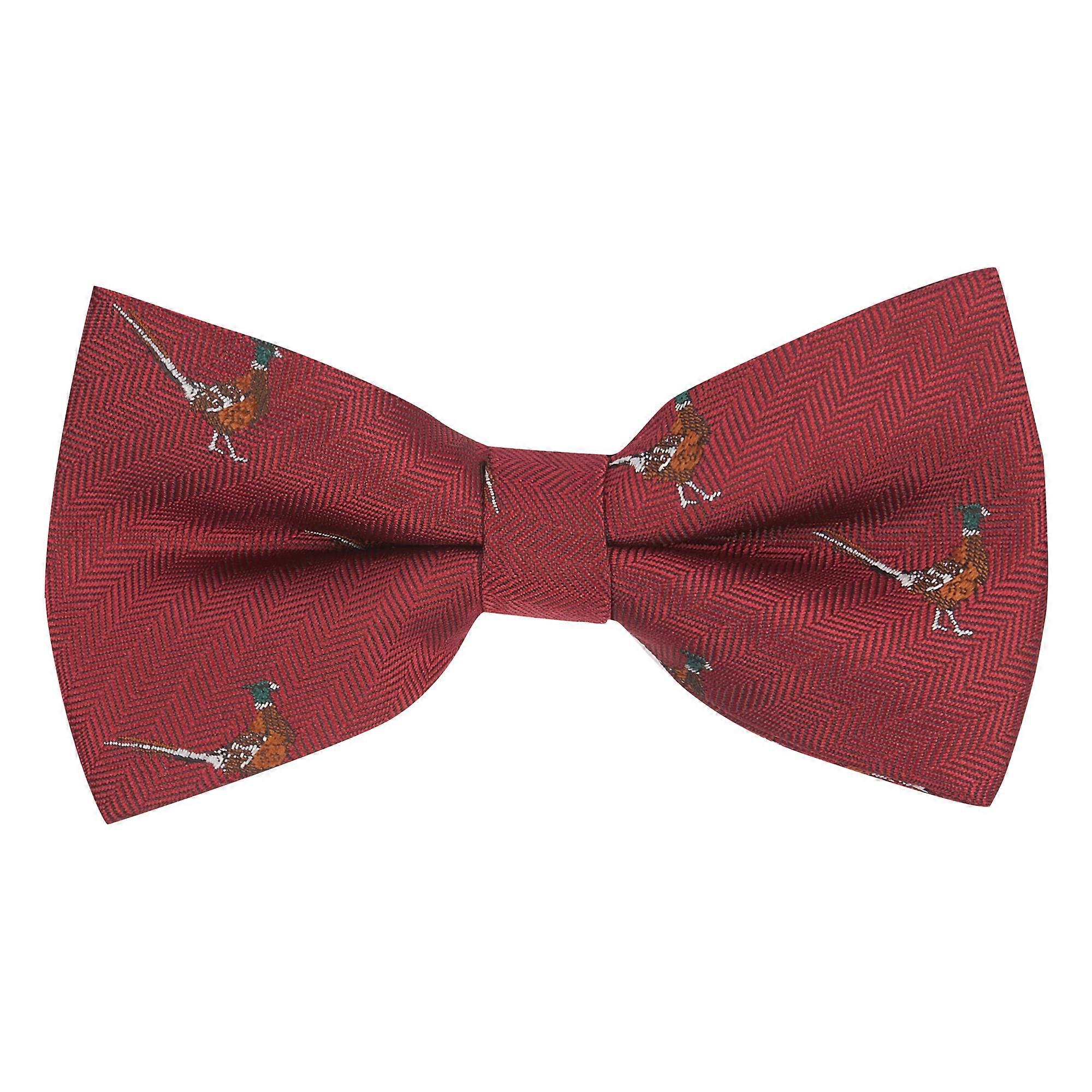 Burgundy Red Herringbone Pheasant Bow Tie