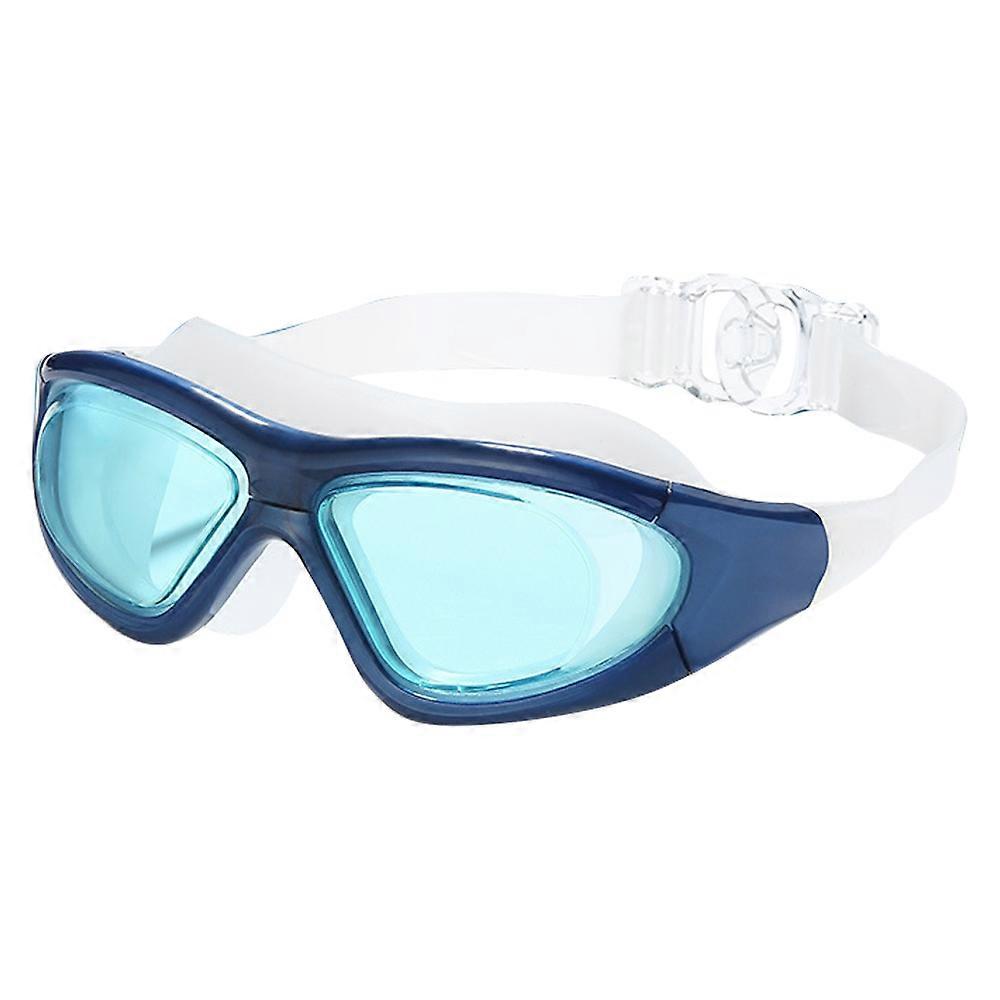 Swimming Goggles for Adults - Large Frame High-Definition Flat Light Anti-Fog Diving Training Goggles in Blue