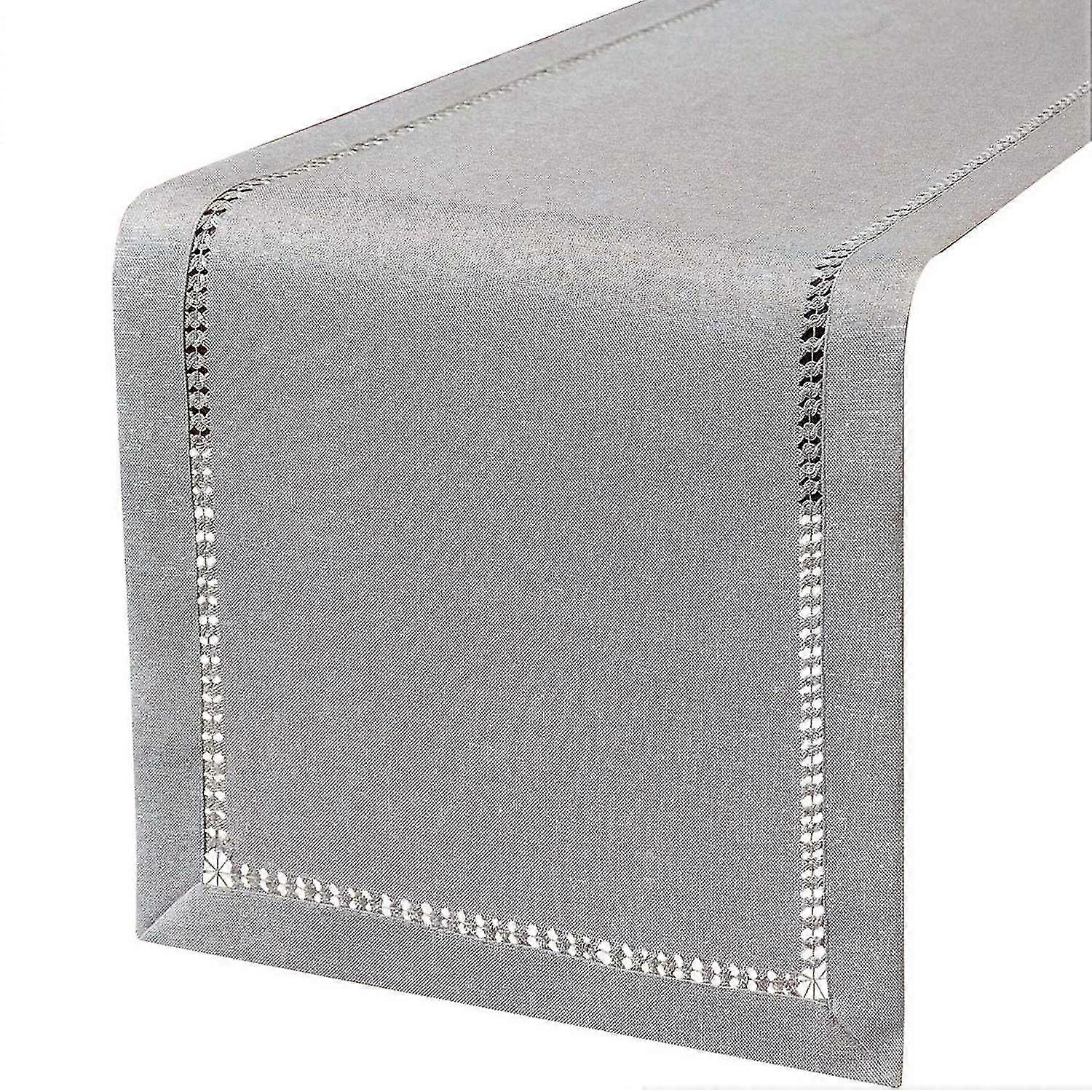 Hand Hemstitched Table Runner - Silver Thread Interweaving, 12x72