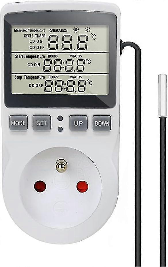 Socket Thermostat Digital Temperature Controller Heating Cooling With Probe, Lcd Socket Temperature Controller Timer For Aquarium Incubator Greenhouse