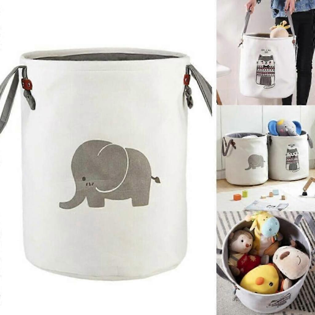 Laundry Hamper - Gray Elephant Design Children's Toy Storage Basket