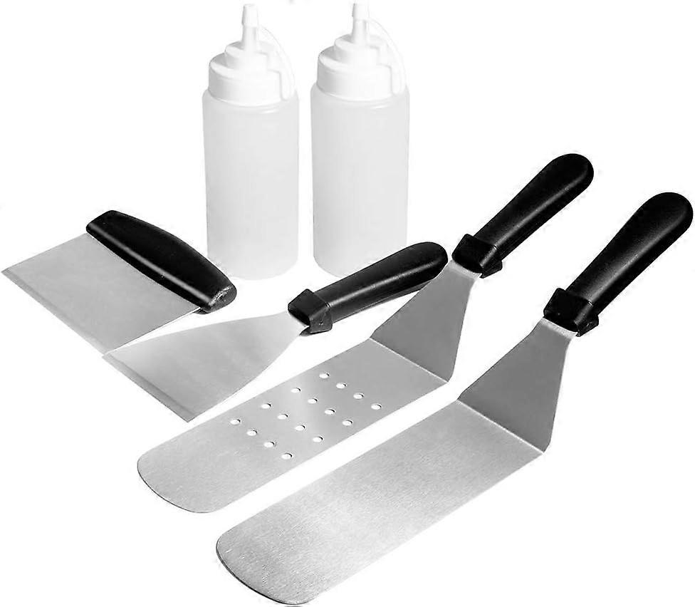 BBQ Tool Kit with 3 Spatulas, 1 Chopper Scraper, 2 Bottles for Blackstone Grill and Griddle