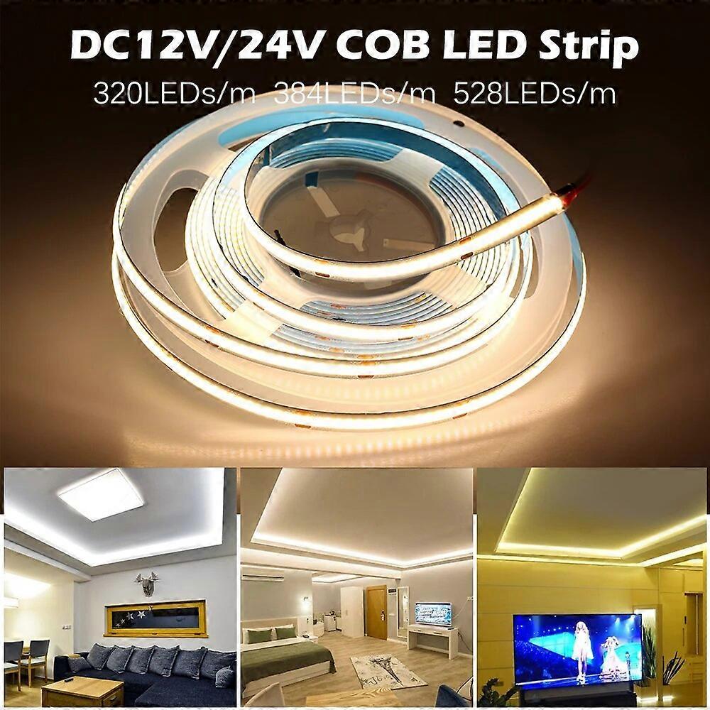 COB LED Strip 320 384 528 LEDs High Density Flexible COB LED Lights DC12V 24V RA90 3000K 4000K 6000K LED Tape 5m/lot.