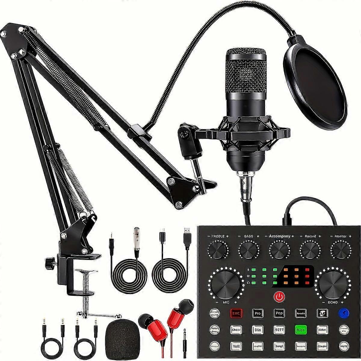 حزمة معدات البودكاست ، واجهة الصوت V8s مع بطاقة صوت حية الكل في واحد وميكروفون مكثف BM800 ، ميكروفون بودكاست ، مثالي للتسجيل