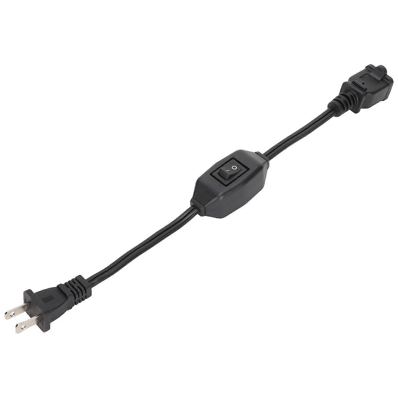 Black 2 Prong US Plug Extension Cord with On Off Switch for Nema 1-15P to 1-15R