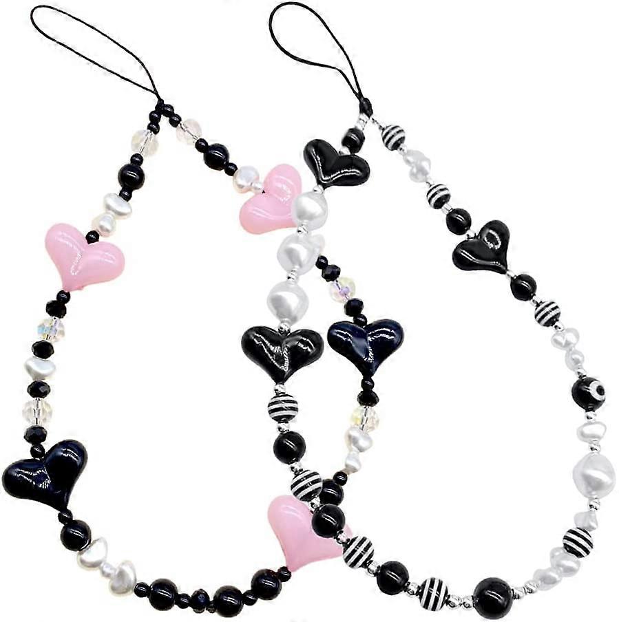 2pcs Charm Mobile Phone Strap Beaded Wrist Strap Mobile Phone Chain Wristband Anti-Lost Lanyard Phone Lanyard