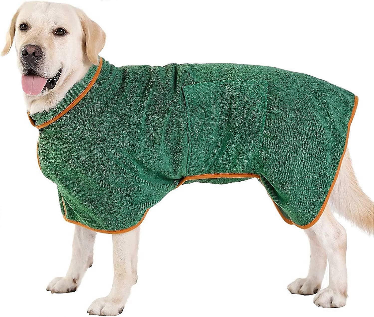 Super Absorbent Microfiber Dog Bath Robe, Quick Dry Dog Bath Towel, Bathrobe for Medium Large Dog (Green, L)