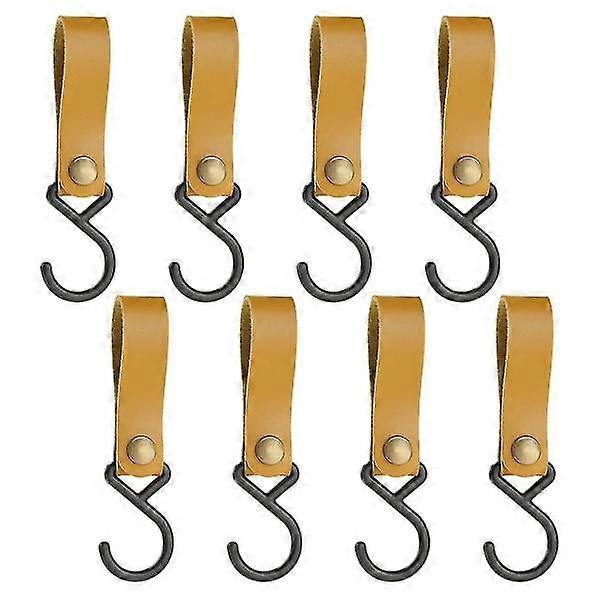 8pcs Leather S-Hooks Metal Hanging Hooks Camping Hooks Clothes Hanger Stroller Hooks