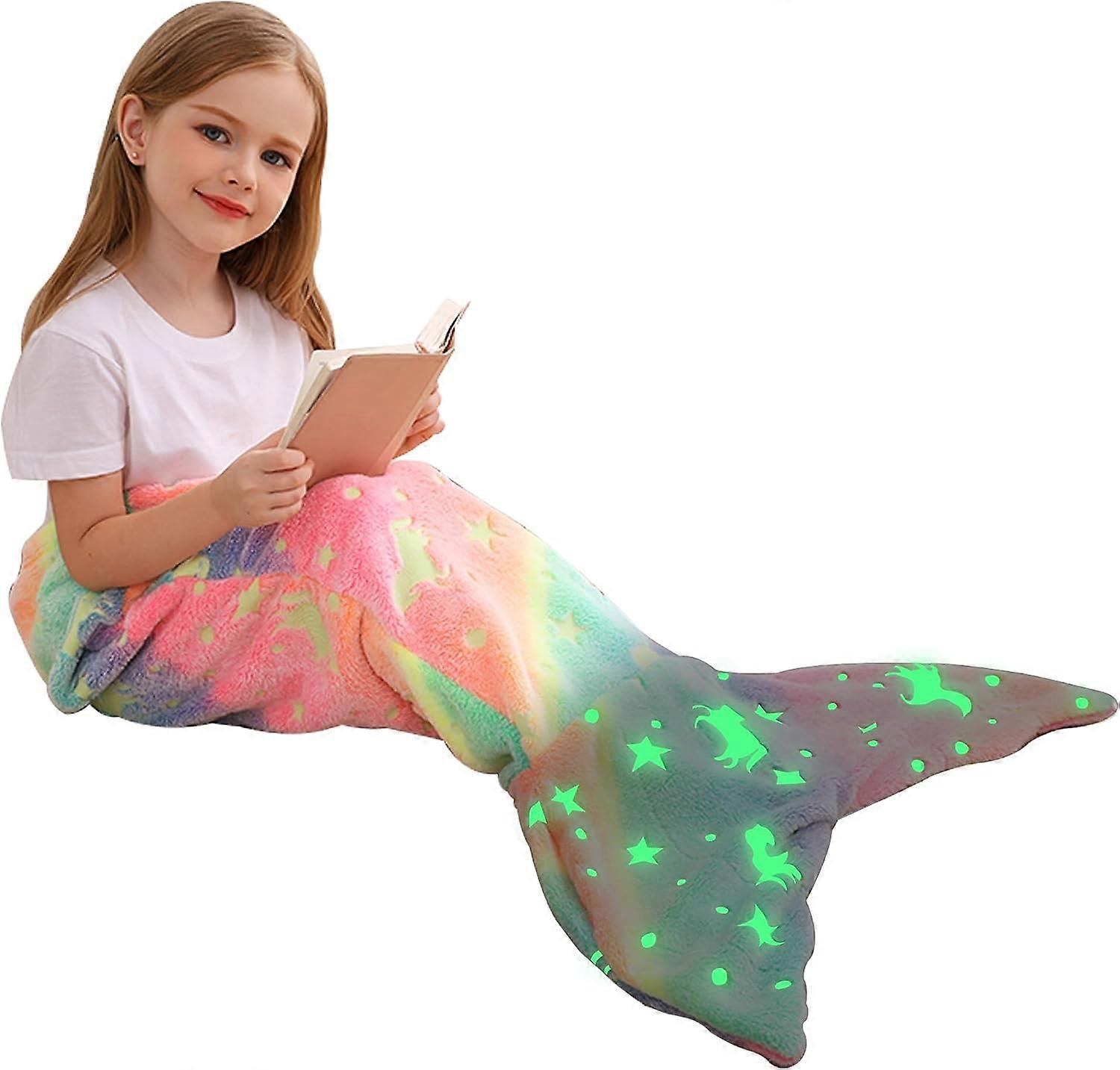 Couverture de queue de sirène pour enfants, couvertures de queue de sirène Licorne brillent dans le noir, couverture de sirène en flanelle