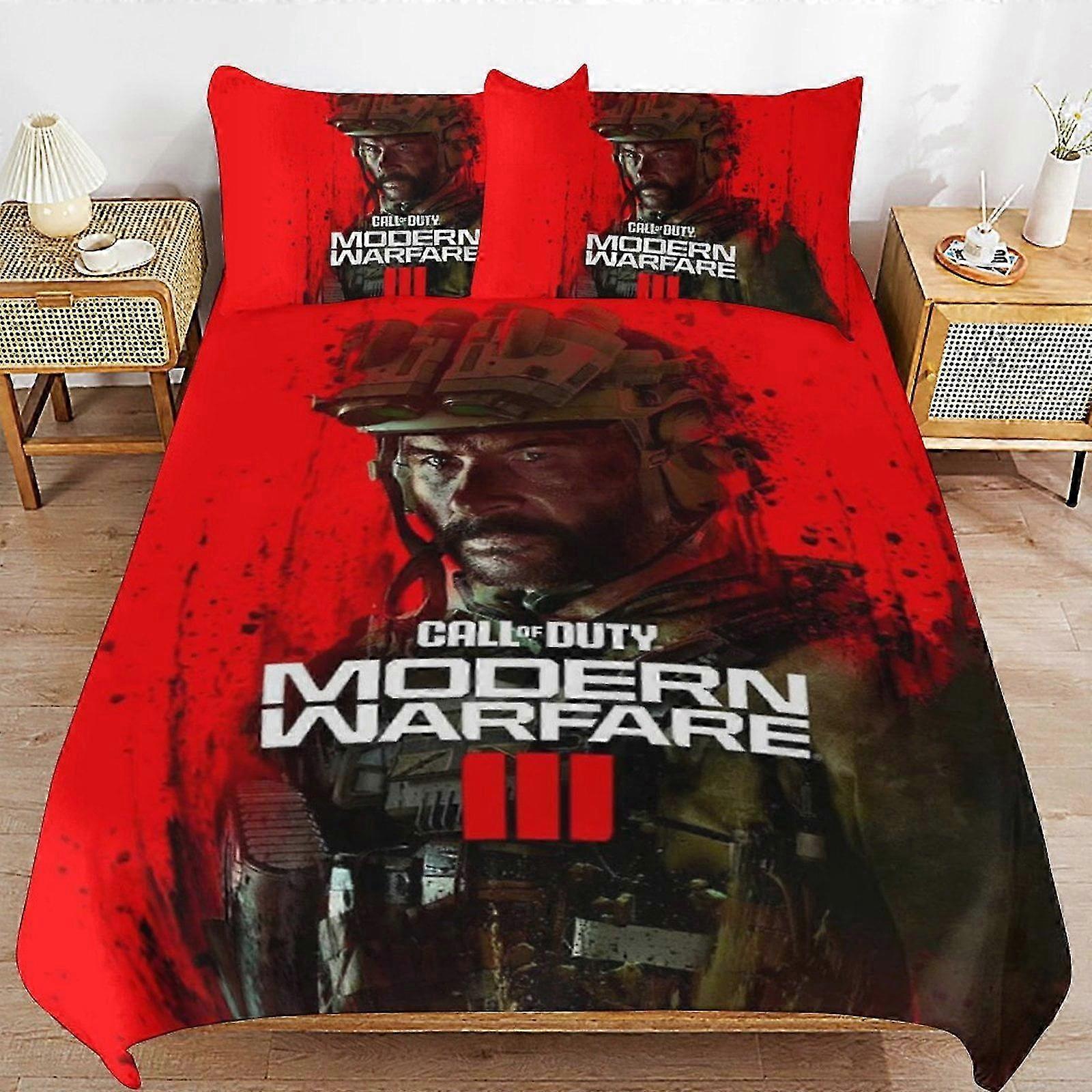 v1512 Prostěradla Call Of Duty Sada povlečení Pohodlné a lehké kreslené povlečení 3 kusy (1 povlak na peřinu a 2 povlaky na polštář) Prostěradlo