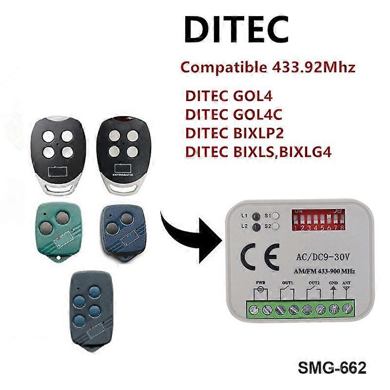 DITEC Empfänger GOL4C BIXLS2 BIXLP2 GOL4 BIXLG4 Fernbedienung Relais Schalter Tortüröffner 2 Kanal 9-30V AC DC Controller