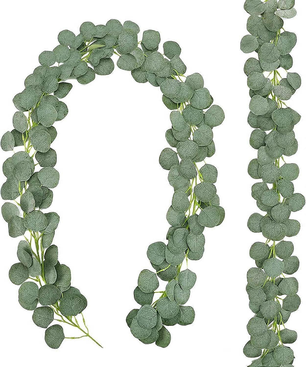 2PCS Artificial Vines Faux Silk Eucalyptus Leaves Fake Leaves Handmade Greenery Garlands Backdrop Table Placement Dcor