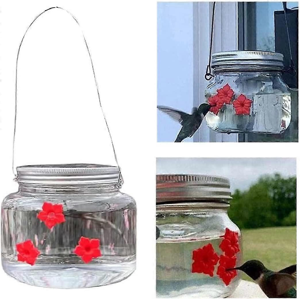 Mason Jar Hummingbird Feeder With 3 Ports, Small Bird Wild Bird Feeding Jar With Feeding Flower Port, Bird Feeders 1pcs