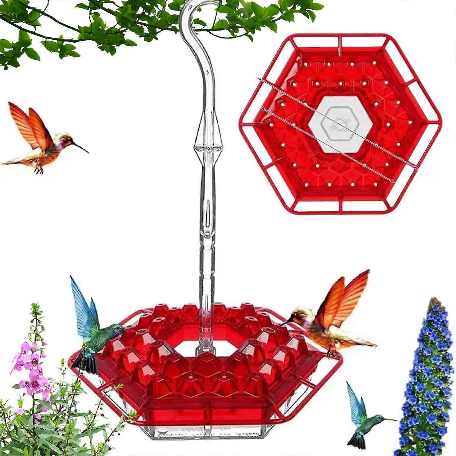 Hexagonal Hummingbird Feeder, Hummingbird Feeder with Built-in Ant Moat, 30 Feeder Ports, Hummingbird Feeder for Outdoor Hanging Ants and Bees -GSLA