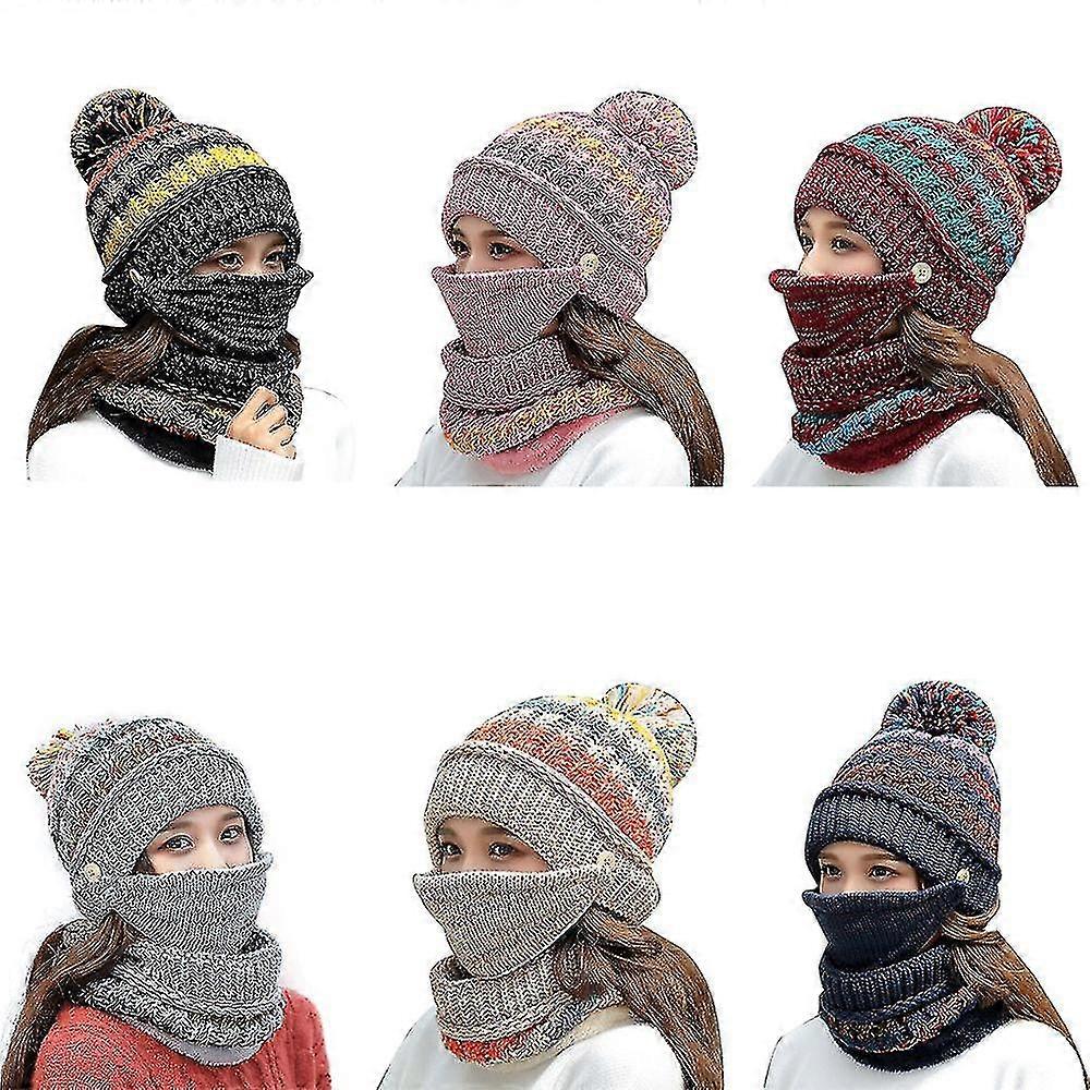 Kadın Maskesi Yün Şapka Kızlar Için F Kalın Sıcak Polar İç Örme Şapka F Set 3 adet