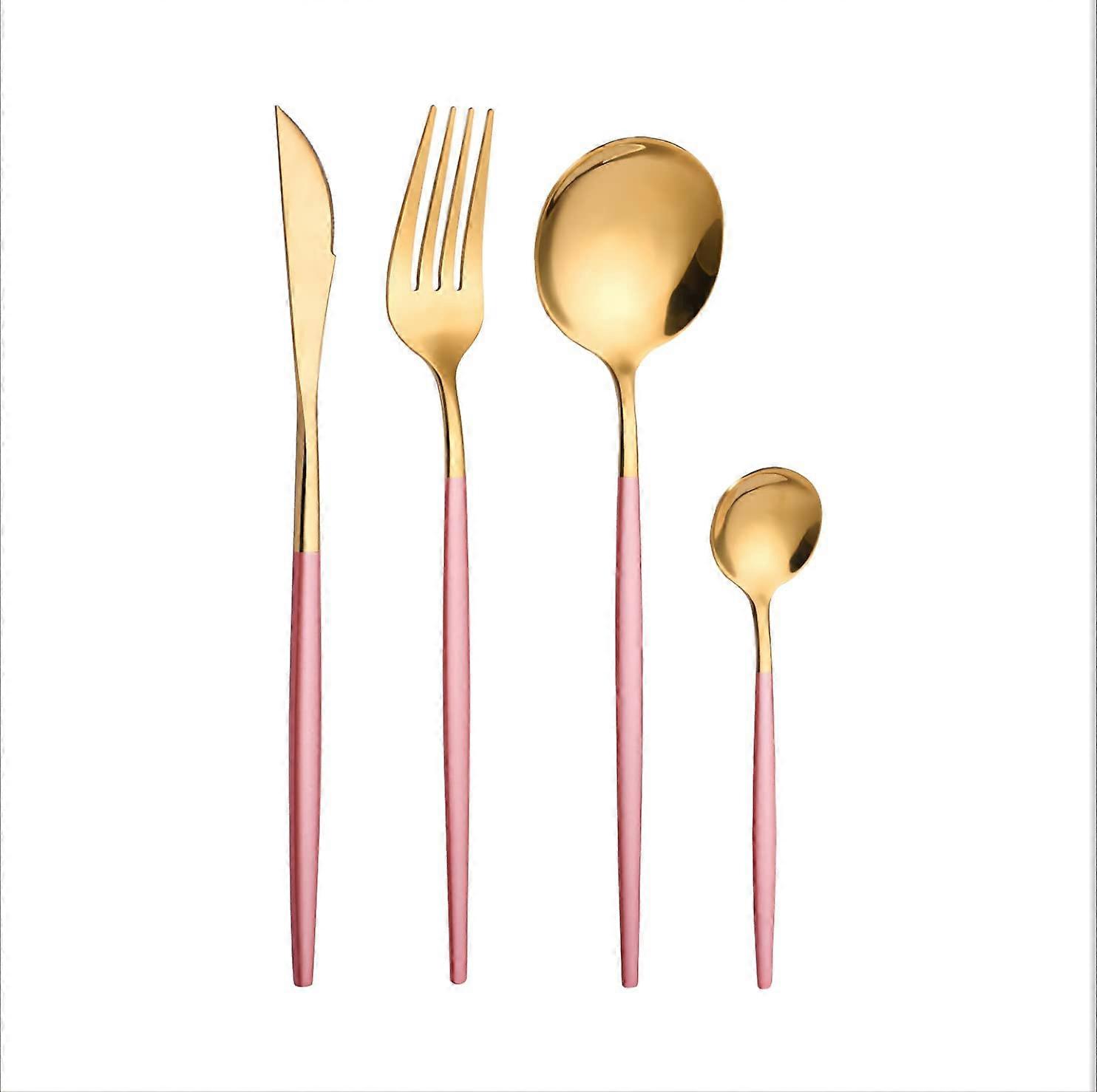 Tableware Stainless Steel Dinner Knife Fork Spoon Tea Spoon Western Flatware Set Pink