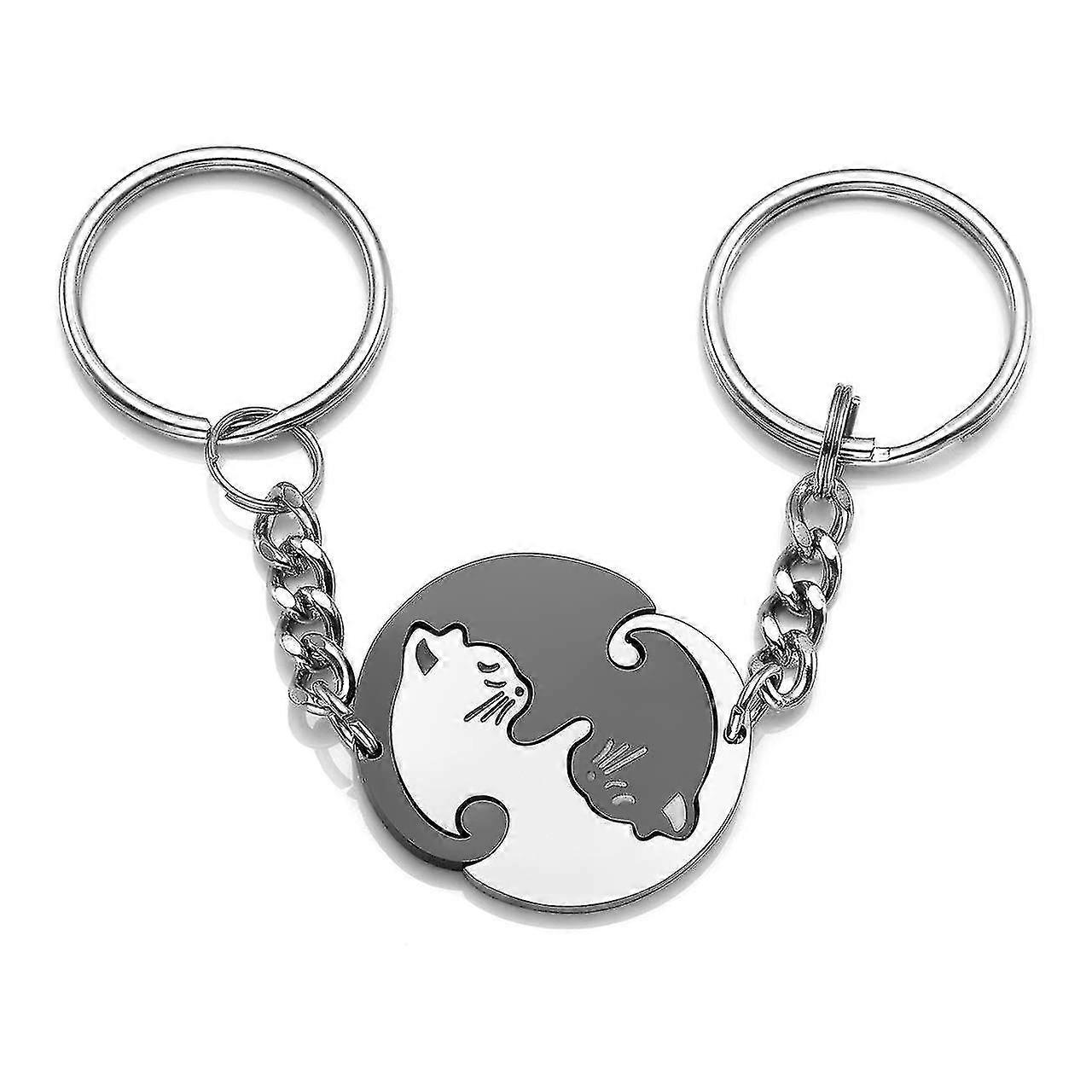 2 Pcs Black And White Matching Puzzle Cat Couples Keychain