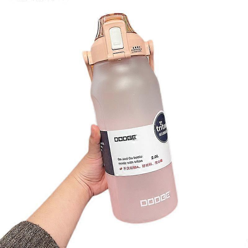 Large Capacity Portable Plastic Gradient Straw Cup Pink + Random Sticker 2000ml